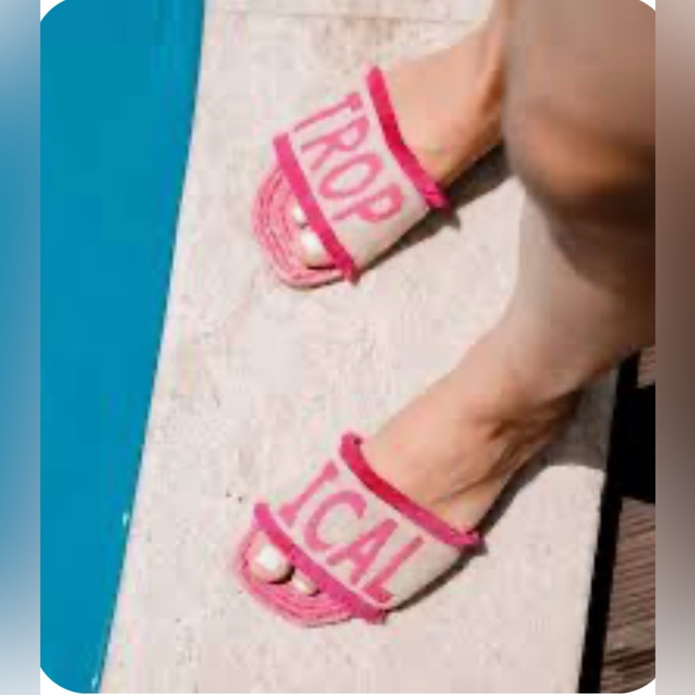 Bright Pink Woven Slide Sandals – “TROPICAL” Fringe Strap Espadrille
